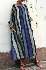 Load image into Gallery viewer, Vintage Striped Pockets Maxi Dress
