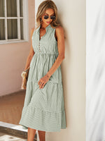 Load image into Gallery viewer, Neck A-line Striped Print Notched Maxi Dress
