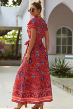 Load image into Gallery viewer, Boho Deep Neck Maxi Dress - Floral Print
