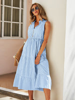 Load image into Gallery viewer, Neck A-line Striped Print Notched Maxi Dress
