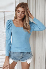 Load image into Gallery viewer, Square Collar Knitted Thin T-Shirt Long Sleeve
