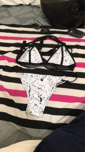 Black And White Splicing Mesh Bikini Set