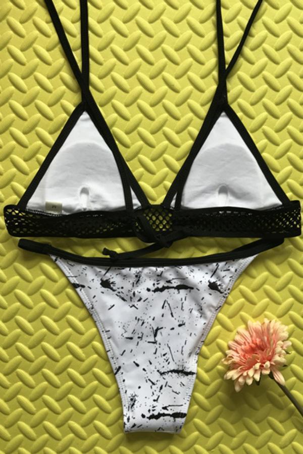 Black And White Splicing Mesh Bikini Set