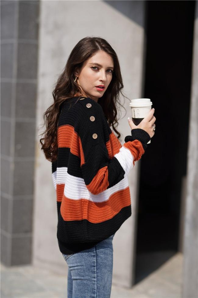 Shoulder Button Striped Knit Sweater