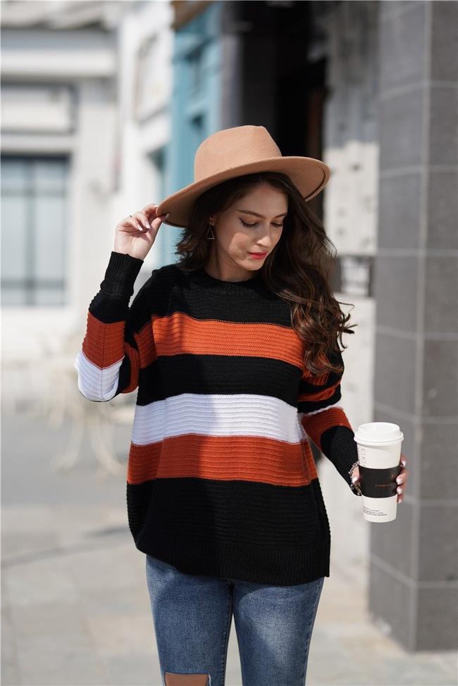 Shoulder Button Striped Knit Sweater