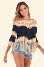 Load image into Gallery viewer, Fringe Irregular Hollow Beach Blouse
