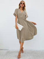Load image into Gallery viewer, V-Neck Solid A Line Midi Dress
