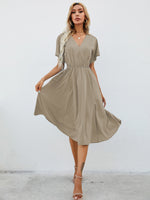 Load image into Gallery viewer, V-Neck Solid A Line Midi Dress
