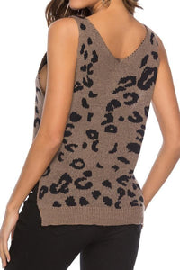 Leopard Print Loose Knitted Vest