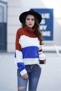 Turndown Collar Stripped Loose Pullover