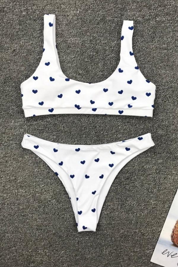 Heart Pattern Print Split Bikini