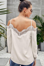 Load image into Gallery viewer, V-Neck Cold Shoulder Lace Stitched Blouse
