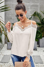 Load image into Gallery viewer, V-Neck Cold Shoulder Lace Stitched Blouse

