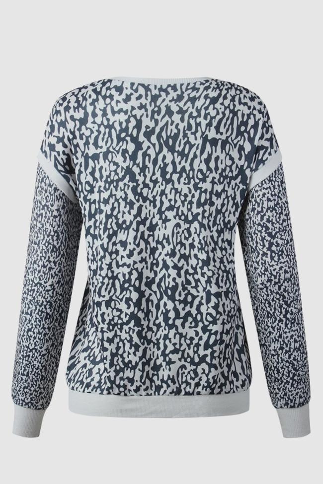 Leopard Round Neck Slim Sweatshirt