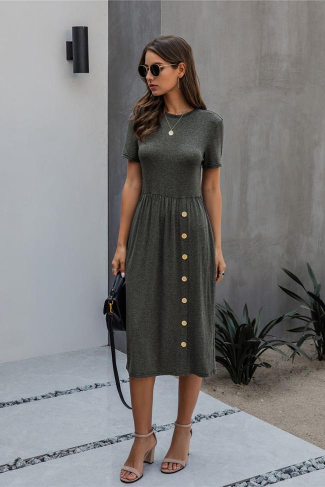Button Casual Plain Knitting Dress