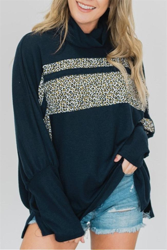 Casual Leopard High Neck Sweatshirt