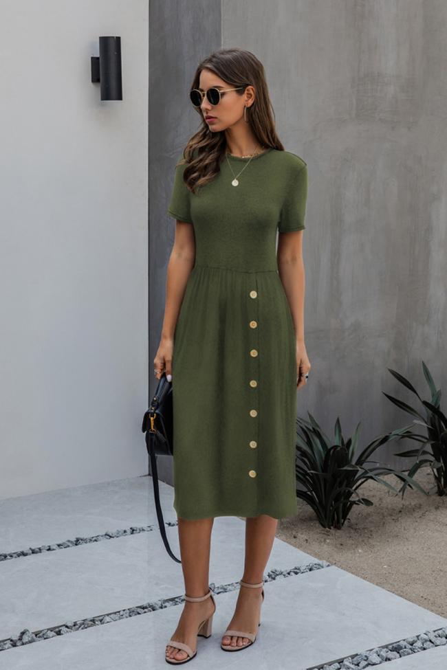 Button Casual Plain Knitting Dress – TheGlamourLady.com