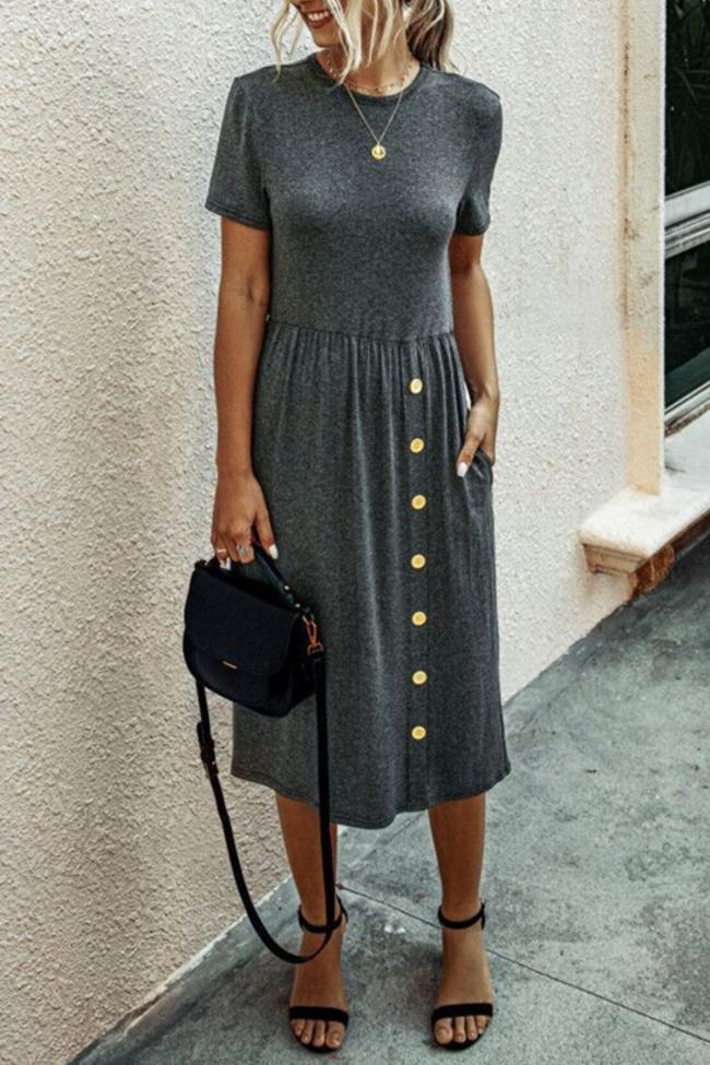 Button Casual Plain Knitting Dress – TheGlamourLady.com