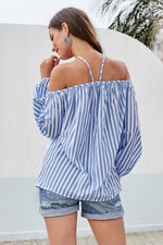 Load image into Gallery viewer, Striped Cold Shoulder Loose Blouse
