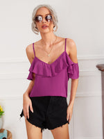 Load image into Gallery viewer, Ruffle Trim  Cold Shoulder Blouse
