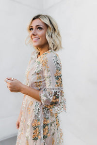 Embroidered Bloom Dress in Champagne