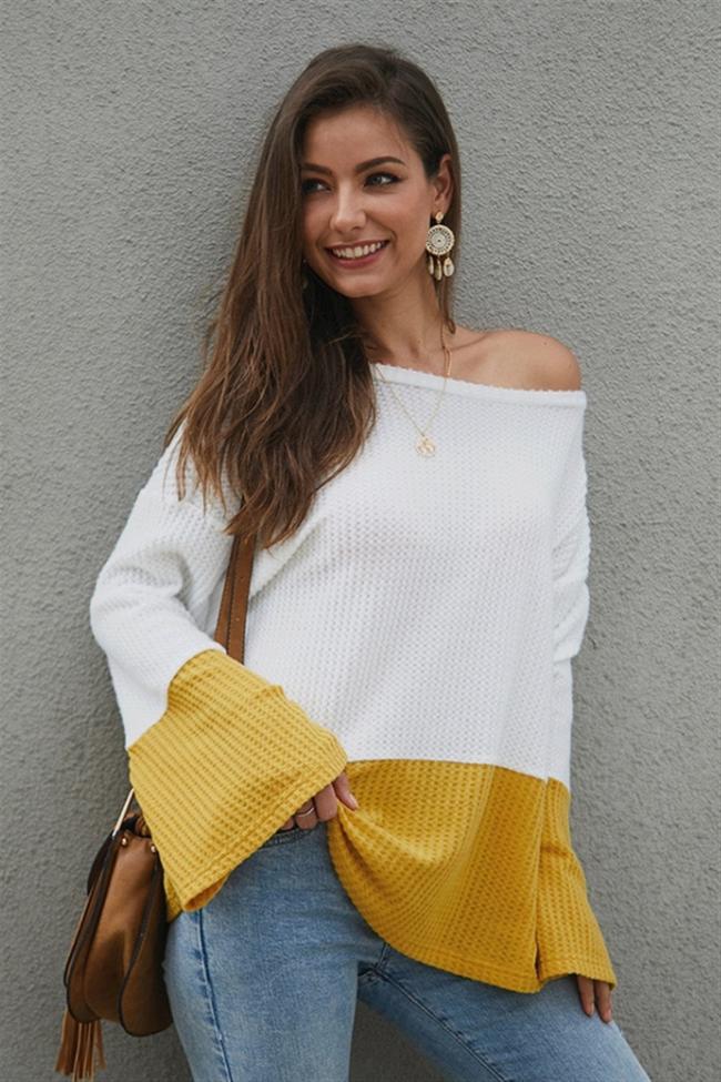 Color Block Flare Sleeve Loose Sweater