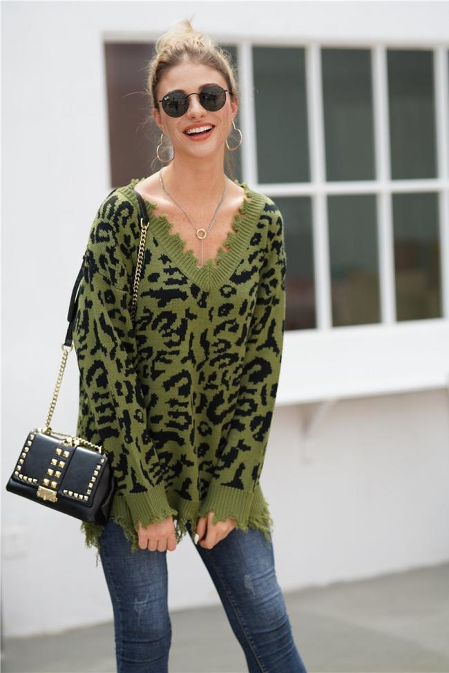 Leopard V Neck Loose Sweater