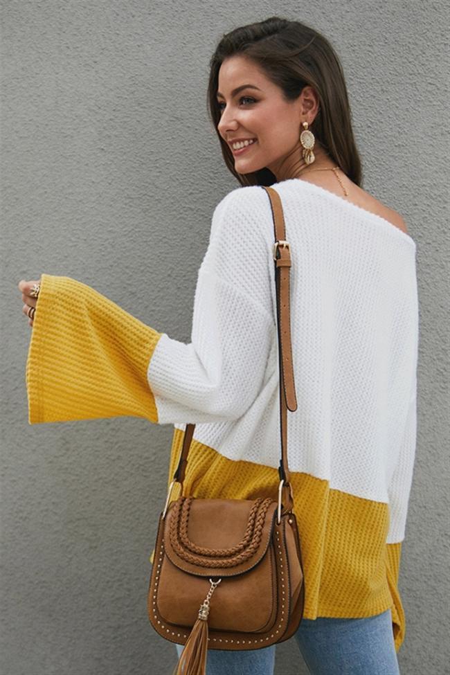 Color Block Flare Sleeve Loose Sweater