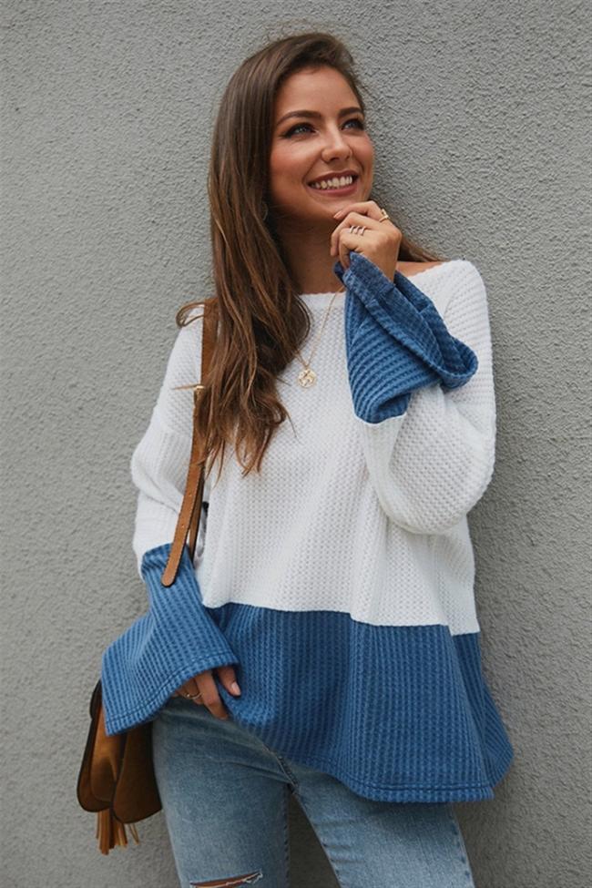 Color Block Flare Sleeve Loose Sweater