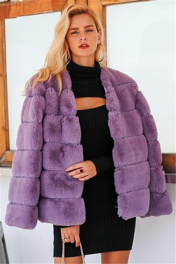 Elegant Thick Fluffy Faux Fur Coat
