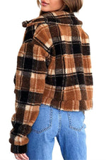 Load image into Gallery viewer, Plaid Faux Fur Cropped Biker Down Jacket
