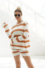 Load image into Gallery viewer, Casual Striped Loose Knit Top And Shorts Set
