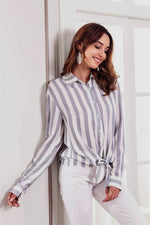Load image into Gallery viewer, Casual Striped Front Knot Shirt
