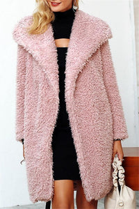 Elegant Pink Long Faux Fur Coat