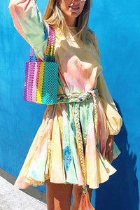 Colorful Hem A Line Mini Dress Without Blet