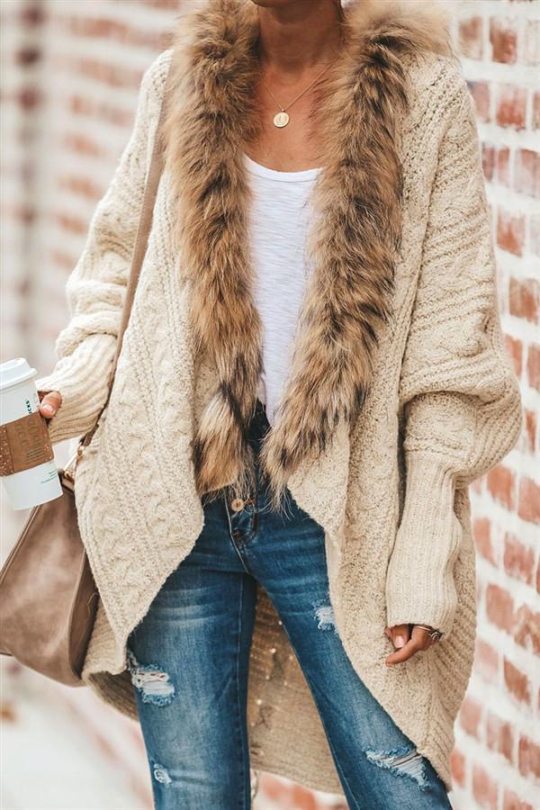 Buffy Faux Fur Cable Knit Cardigan