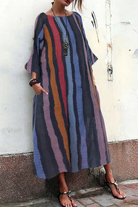 Vintage Striped Pockets Maxi Dress