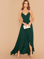 Load image into Gallery viewer, Lace Up Crisscross Back Ruffle Asymmetrical Hem Slip Maxi Dress
