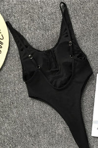 Pure Color Buttons One-Piece Swimsuit
