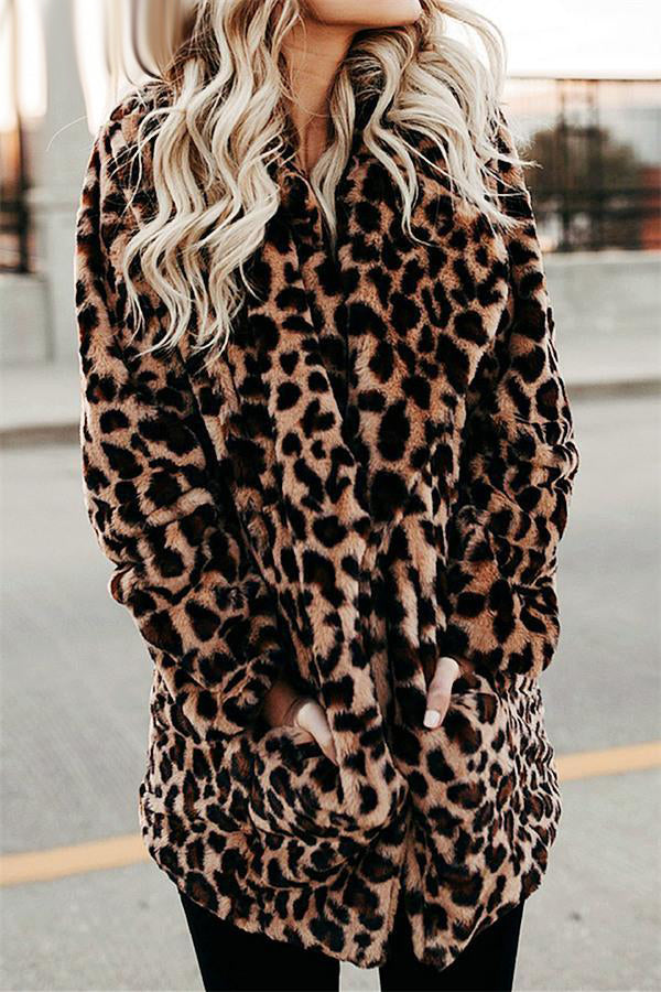 Leopard Artificial Fur Long Cardigan