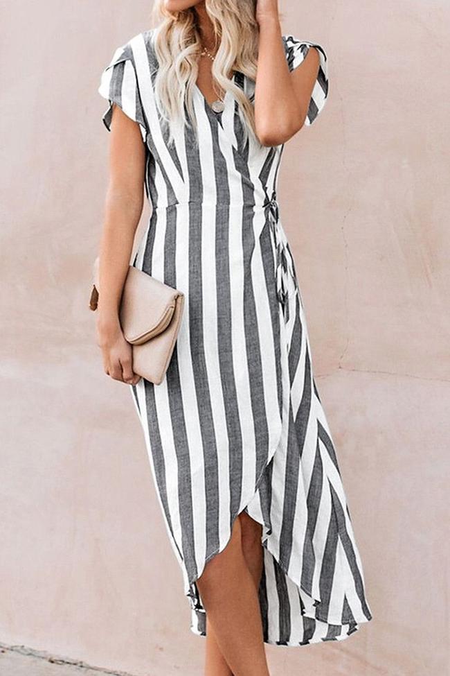 Stripe Wrap Midi Dress