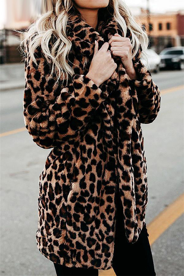Leopard Artificial Fur Long Cardigan