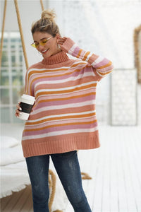 Striped High Neck Loose Sweater