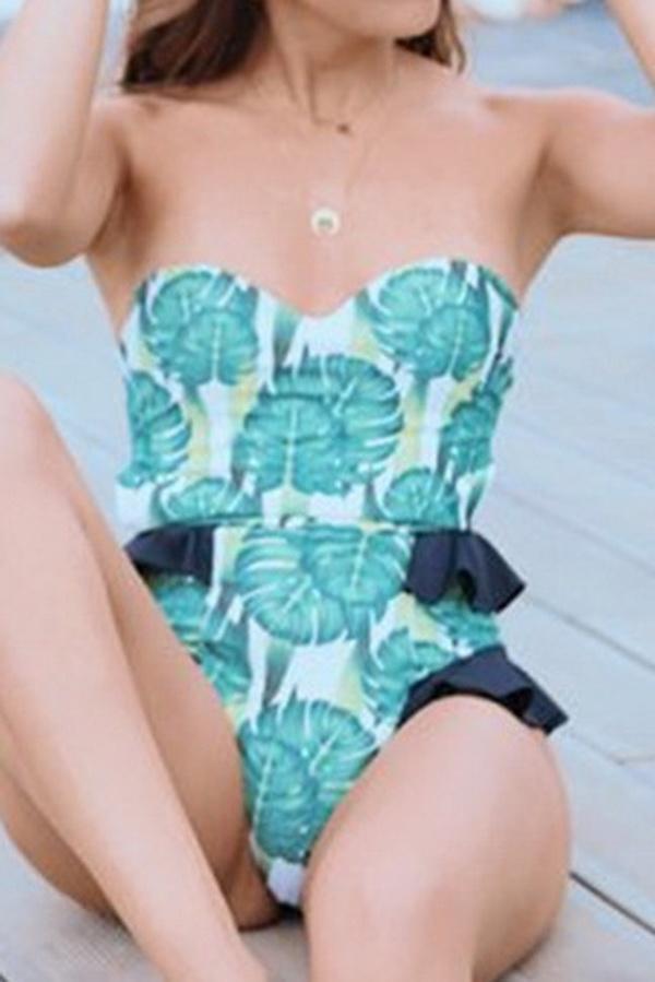Ruffled Printed Tube Top Swimsuit