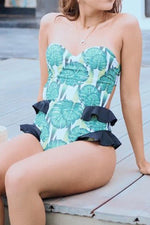 Load image into Gallery viewer, Ruffled Printed Tube Top Swimsuit
