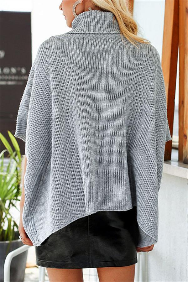 Faux Fur Pocket Turtleneck Sweater Cape