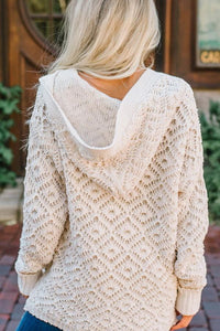 Single-Breasted Long-Sleeved Hooded Knit Cardigan