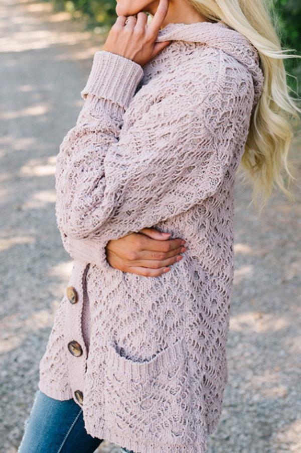 Single-Breasted Long-Sleeved Hooded Knit Cardigan