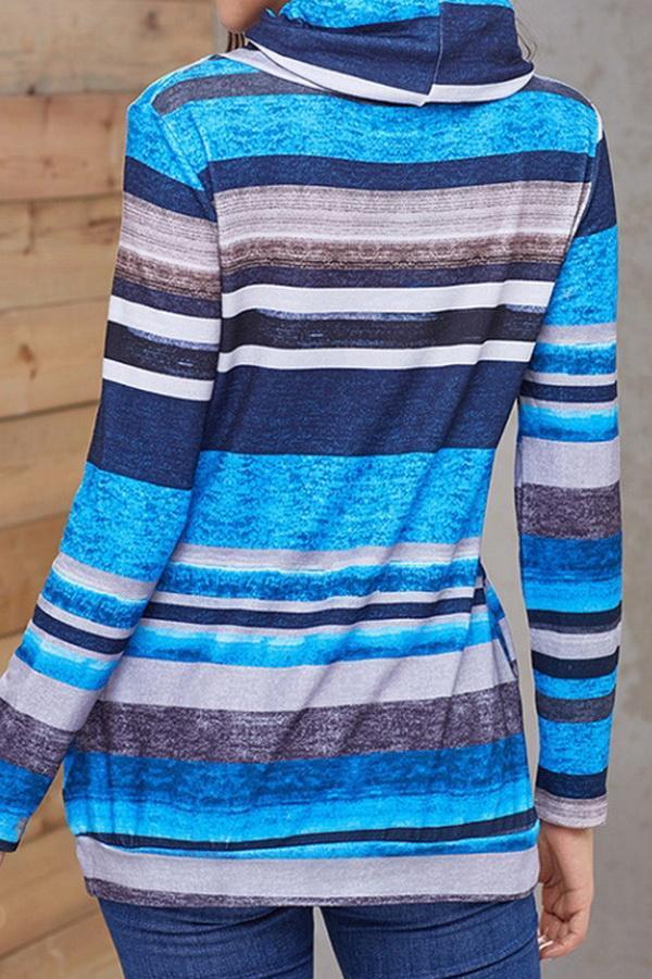 Medium Long Striped Pocket Long Sleeve Sweater