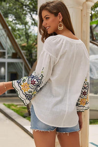 V Neck Embroidery Loose T-Shirt